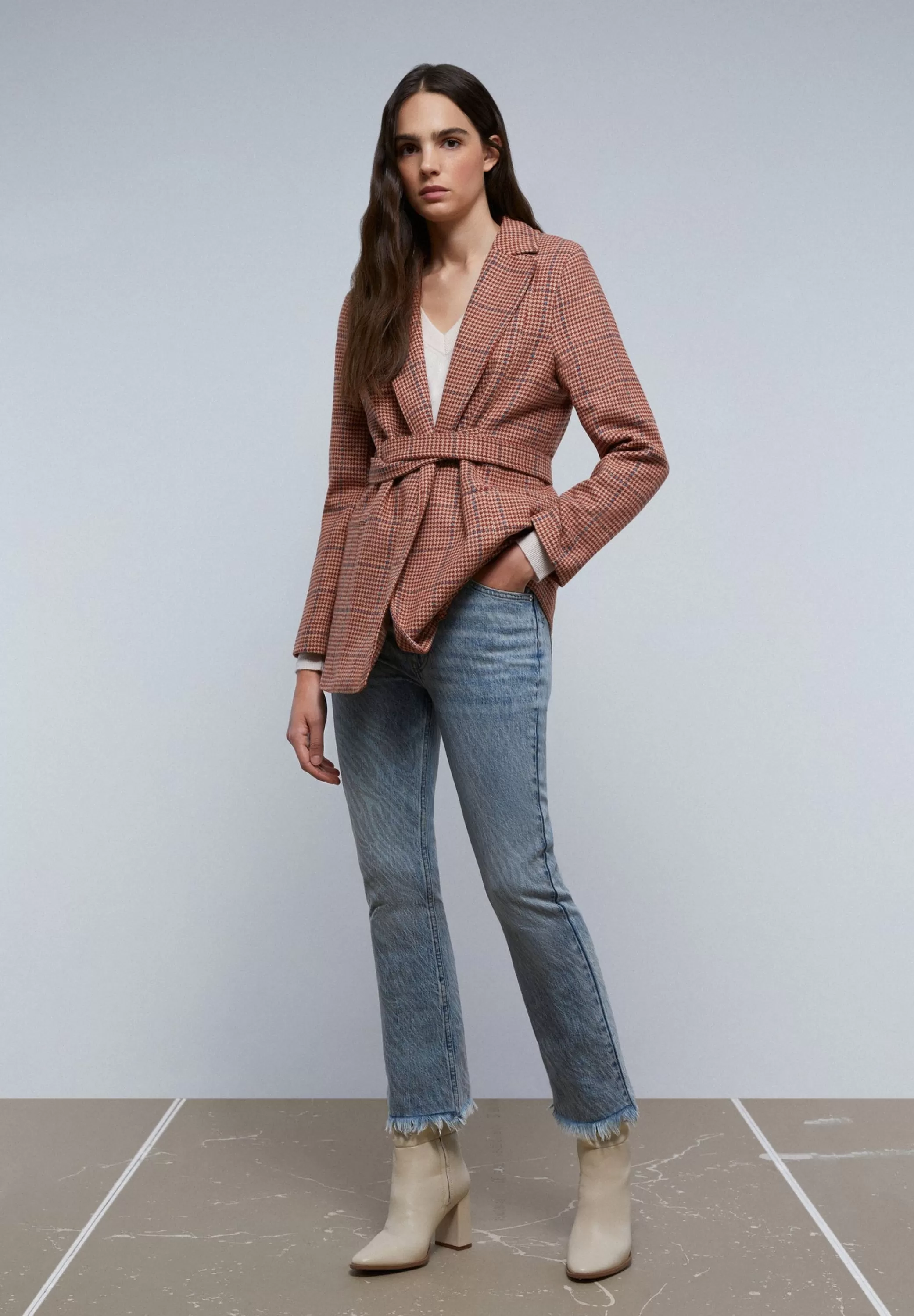 Online Blazer Cuadros Cinturon Mujer Blazers Y Chalecos