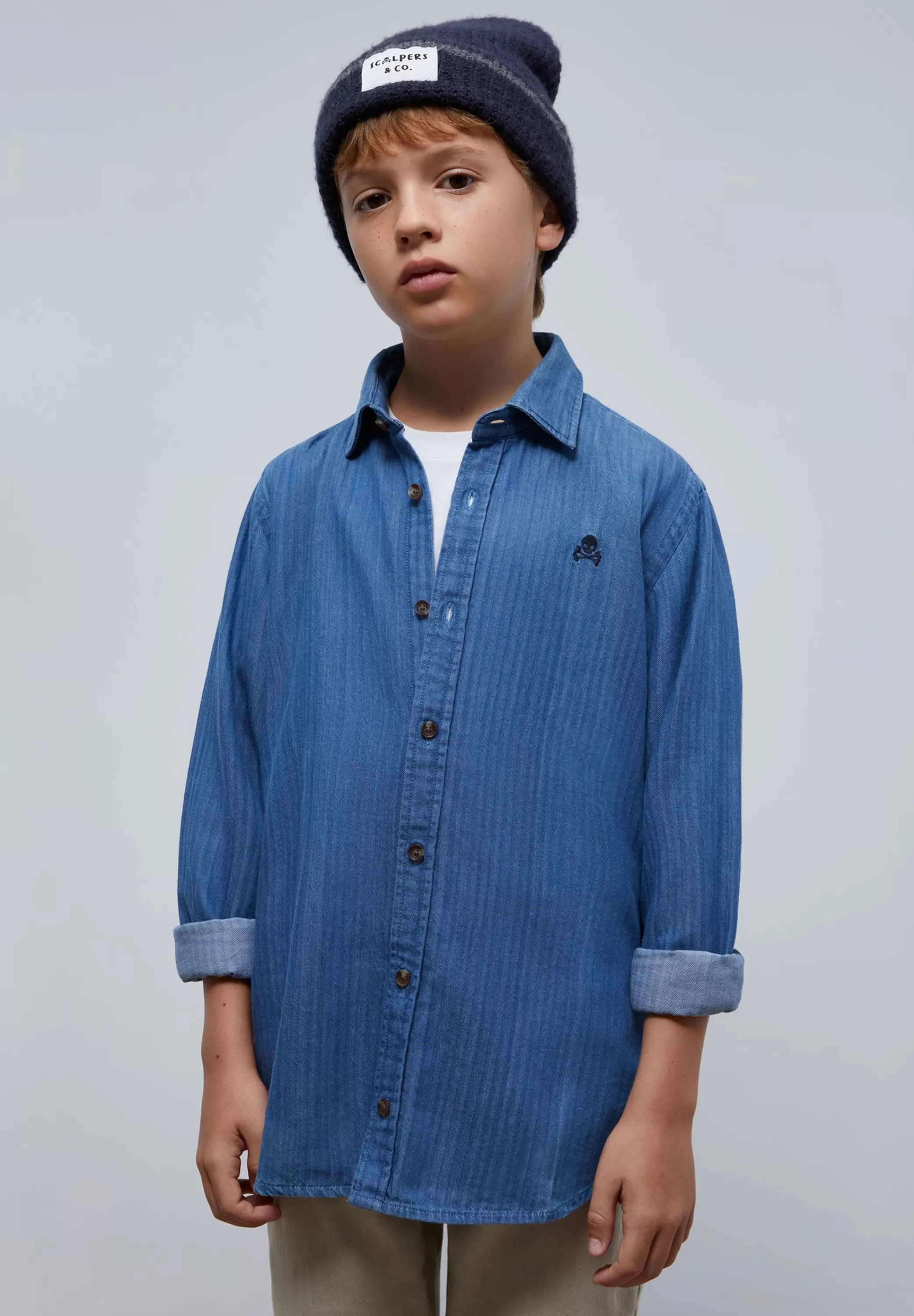 Shop Camisa Denim Calavera Contraste Niños Camisas