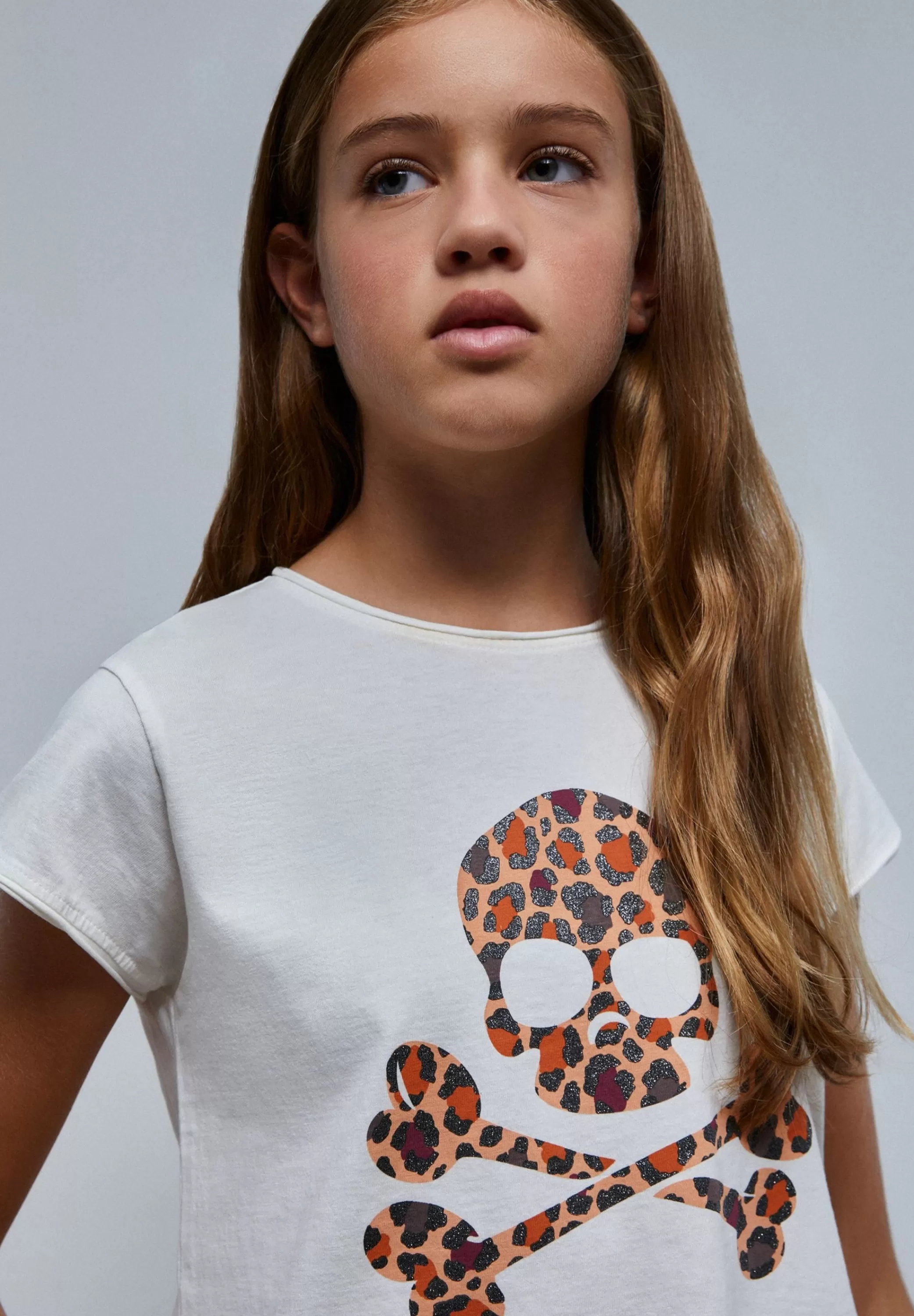 Clearance Camiseta Calavera Leopardo Glitter Niños Camisetas