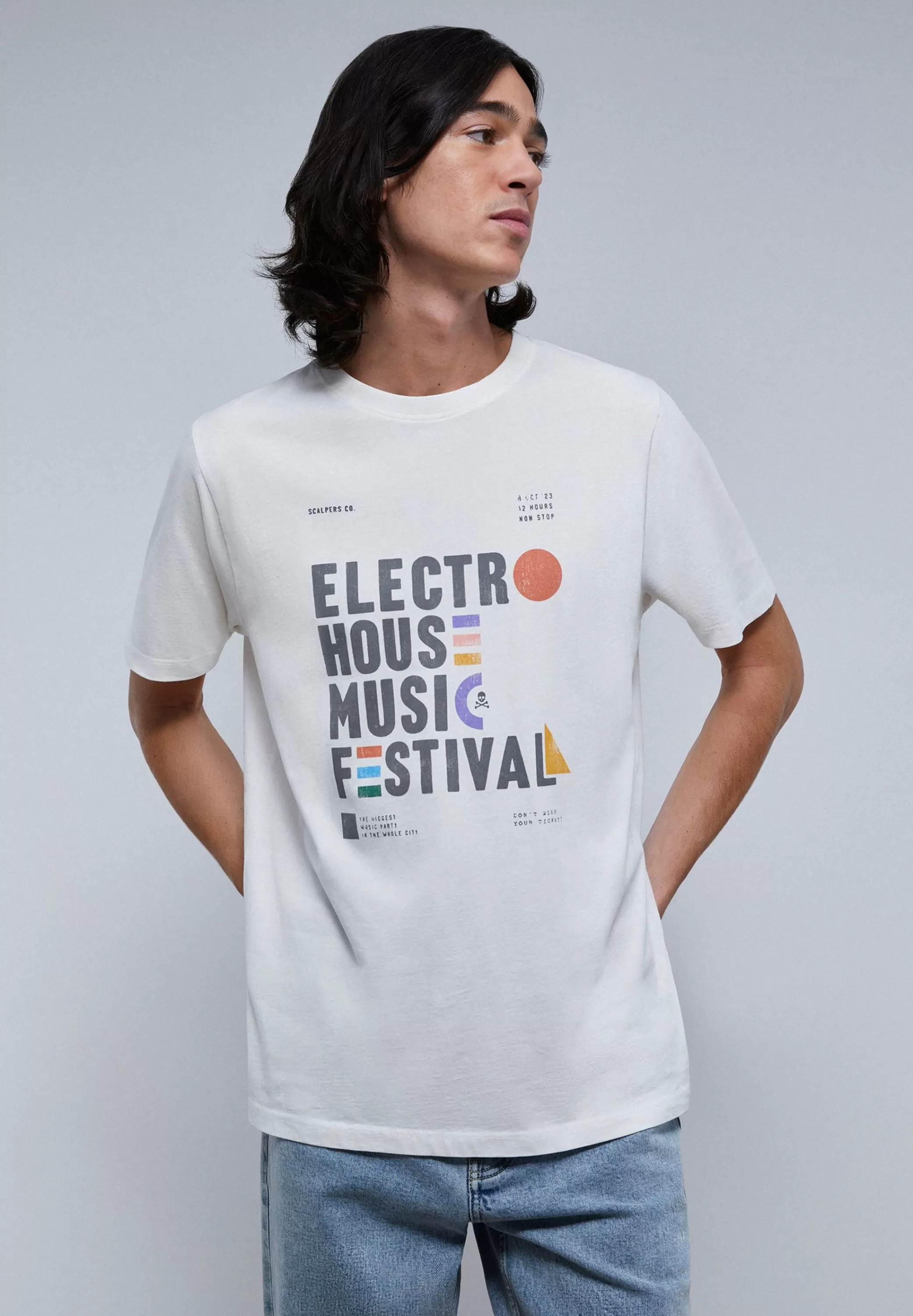 Cheap Camiseta Lavada Print Frontal Festival Hombre Camisetas