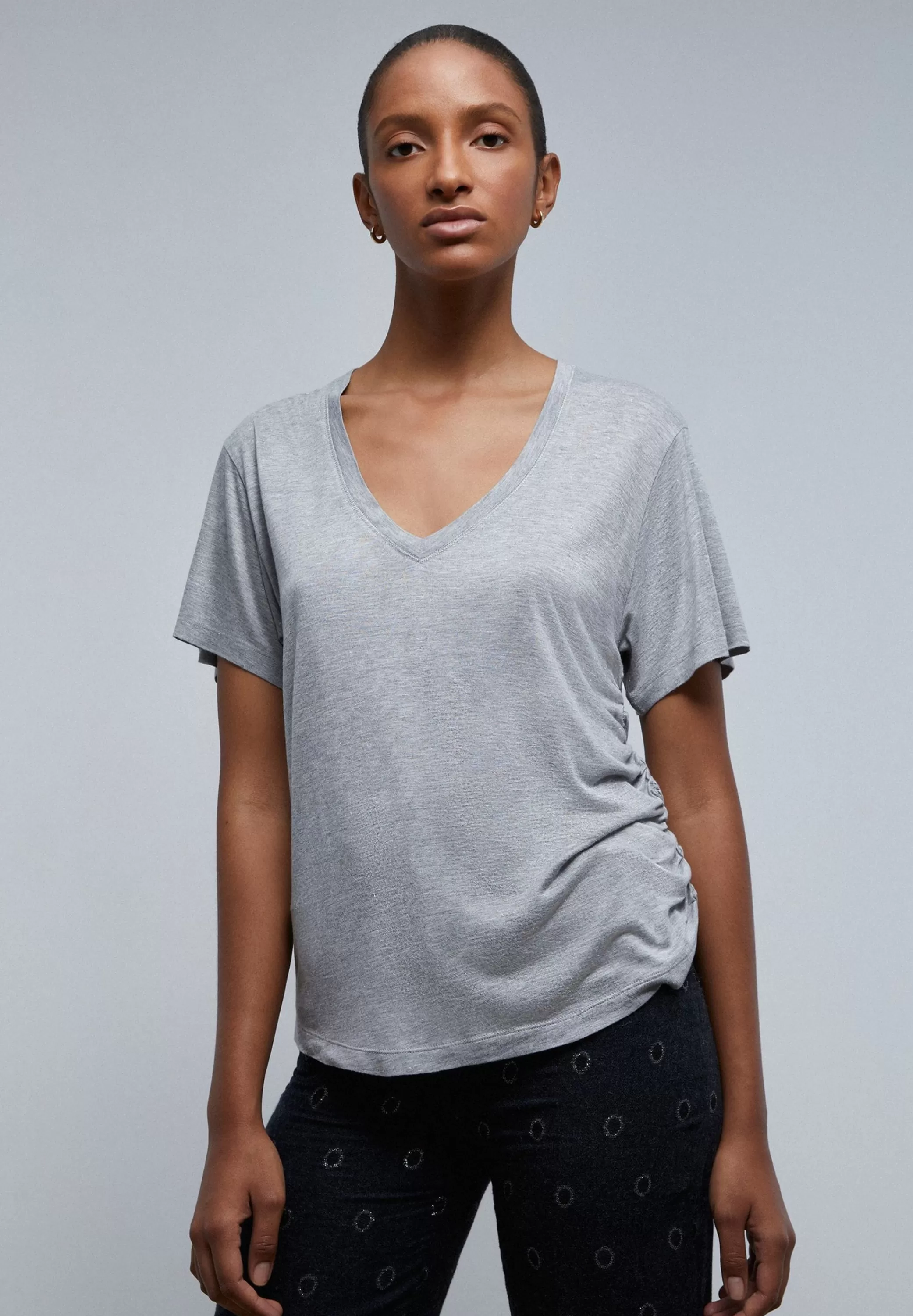 Discount Camiseta Lurex Fruncido Lateral Mujer Camisetas Y Tops