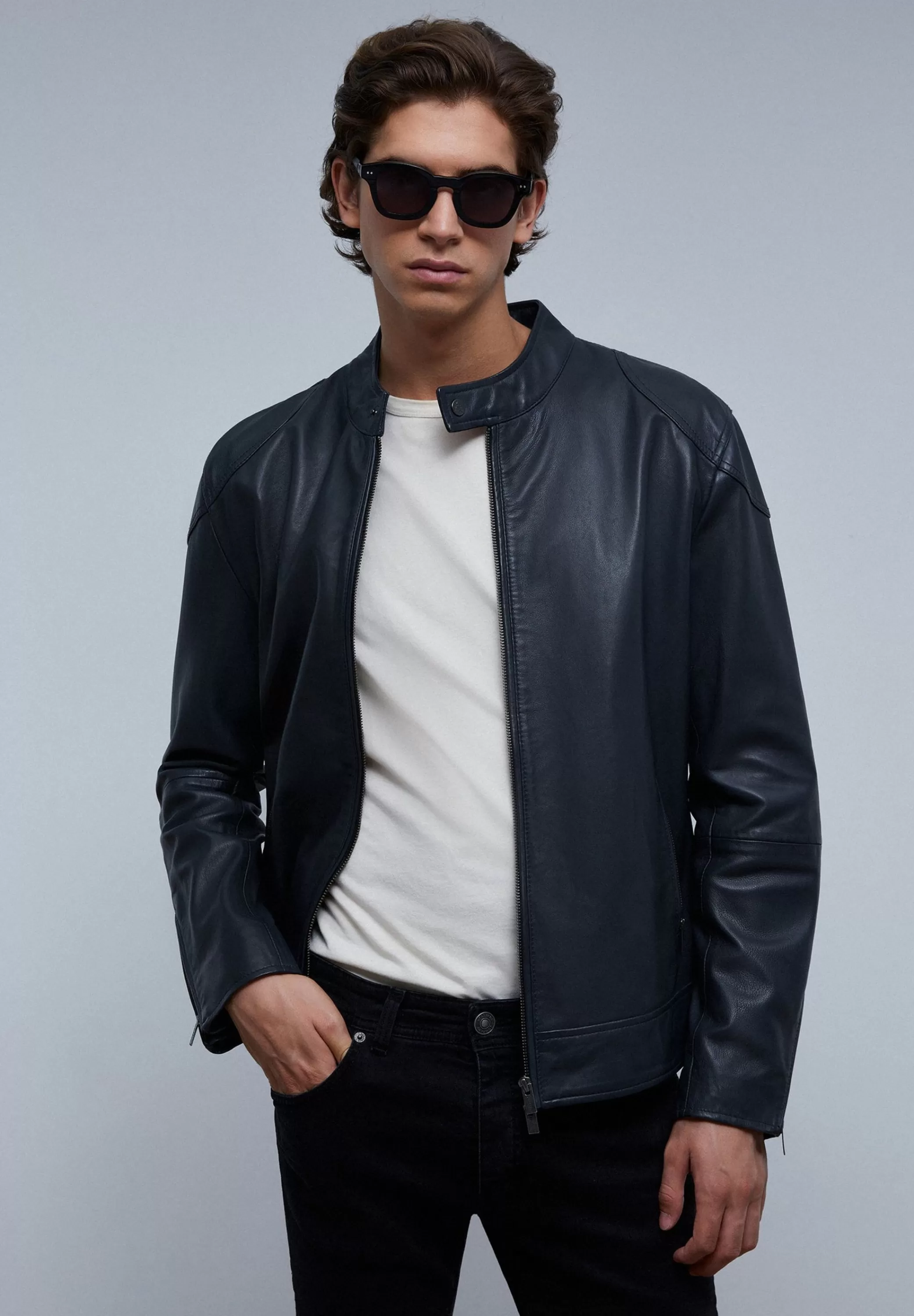 Store Chaqueta Biker Piel Hombre Abrigos Y Chaquetas