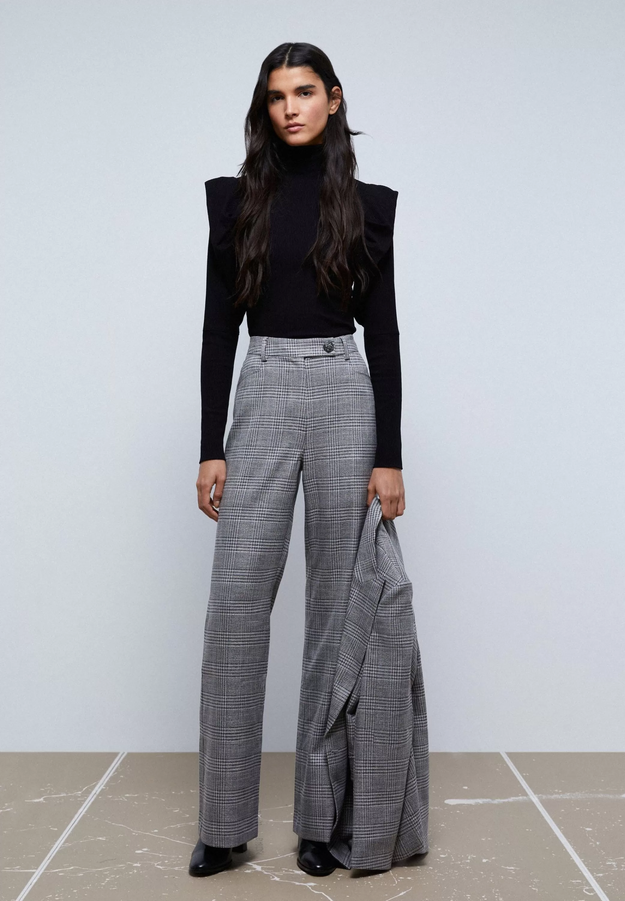 Cheap Pantalon Cuadros Detalle Boton Mujer Total Look