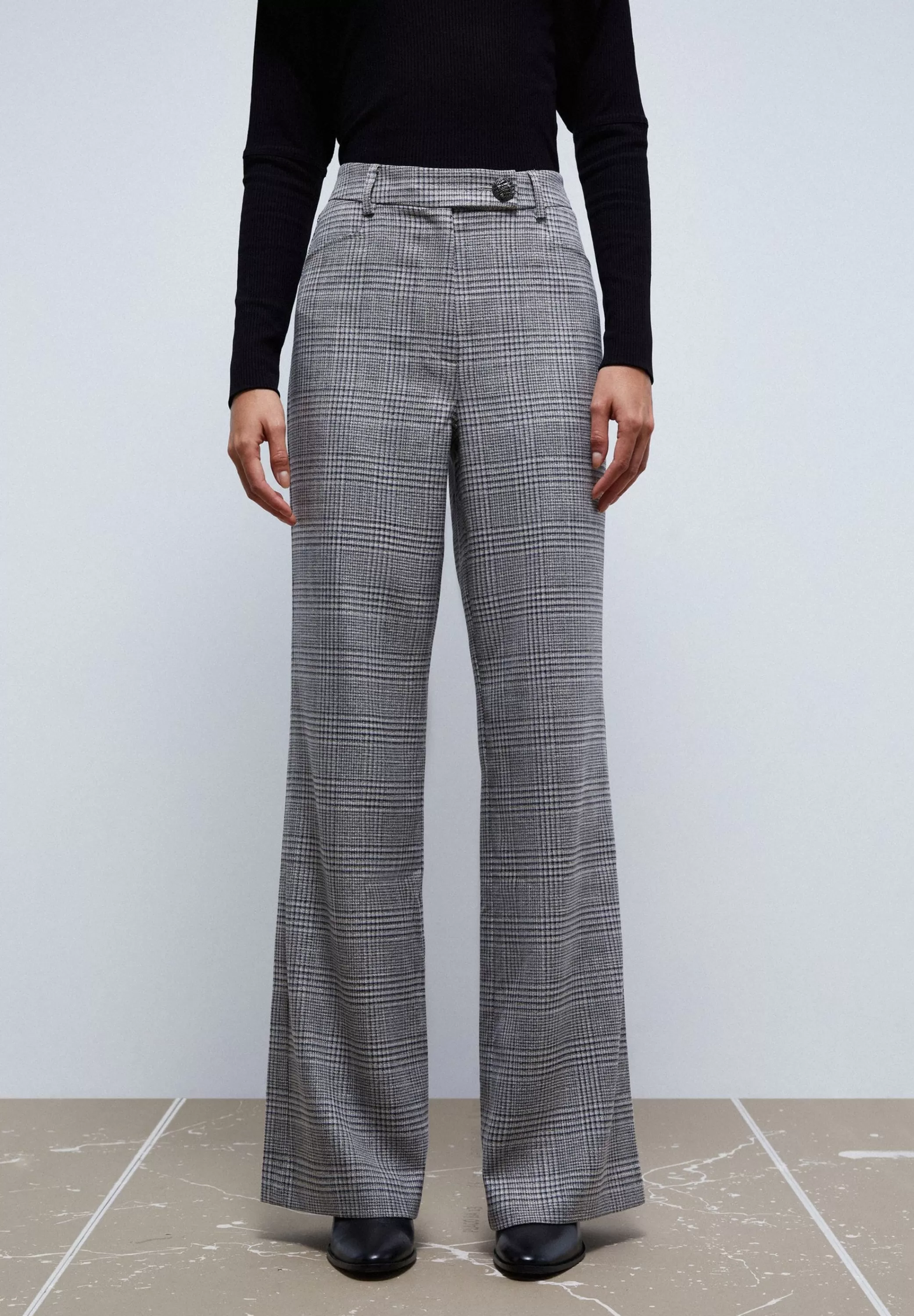 Cheap Pantalon Cuadros Detalle Boton Mujer Total Look