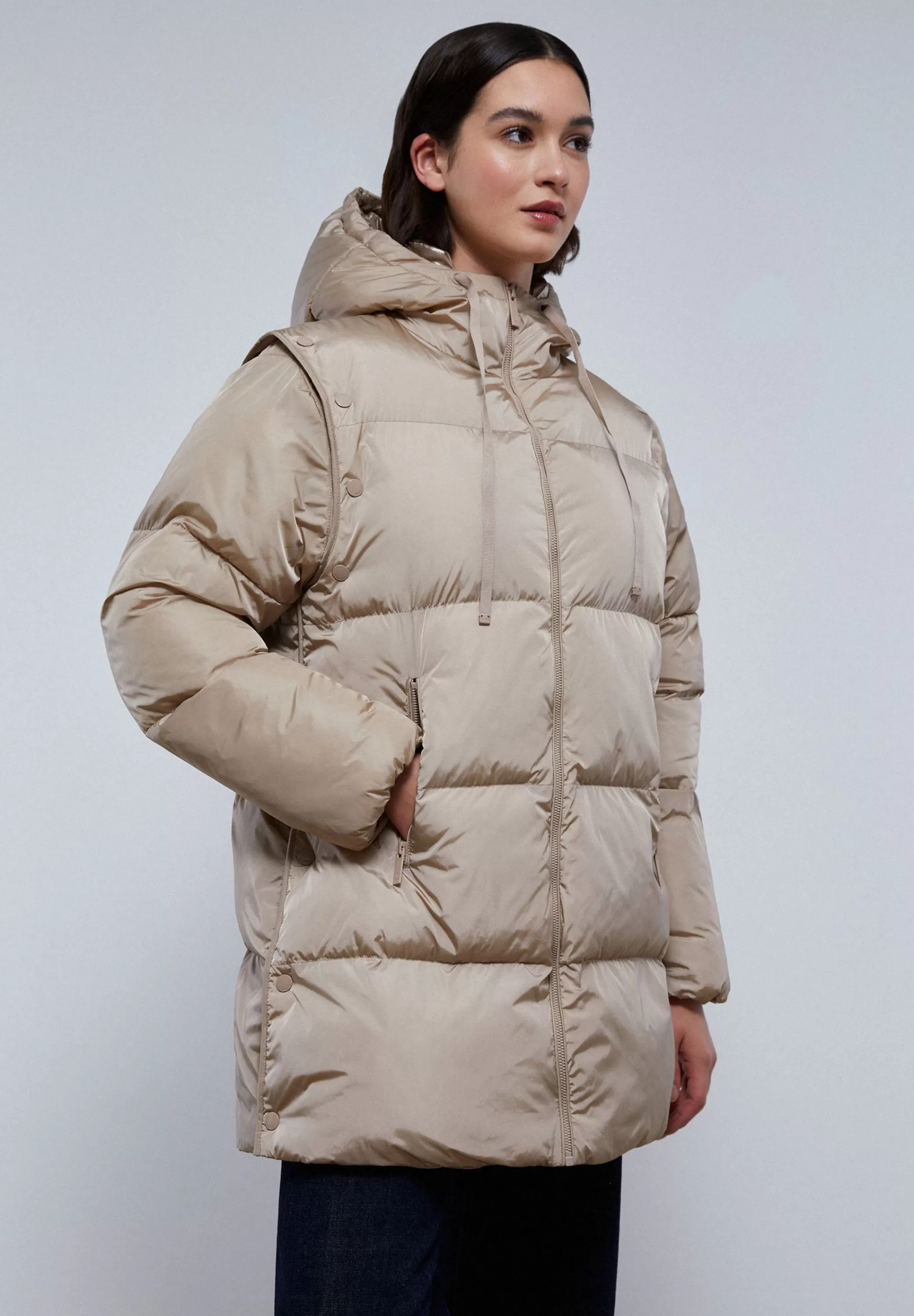 Online Parka Larga Mangas Desmontables Mujer Abrigos Y Chaquetas